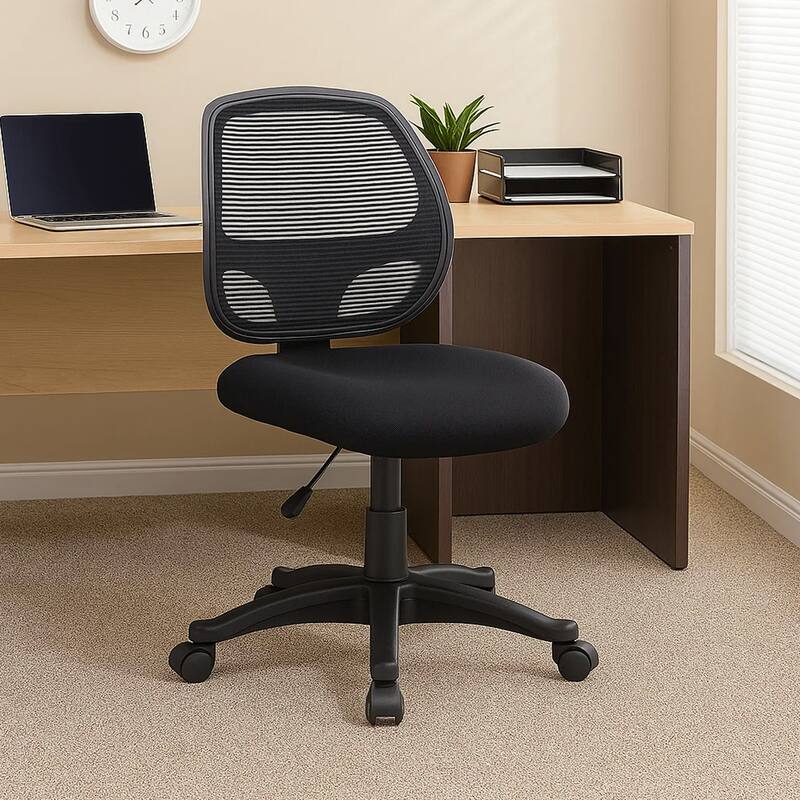 Maya Rolling Office Chair, Black Mesh, Foam Padding and Lumbar Support