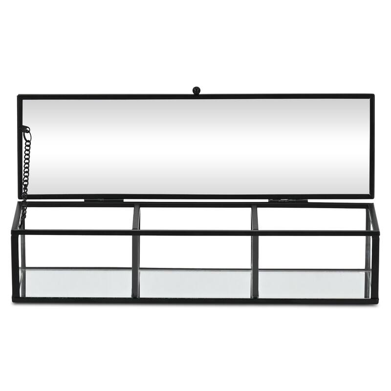 Verena 10.6" Mirrored Glass Display Box with 3 Compartments - N/A
