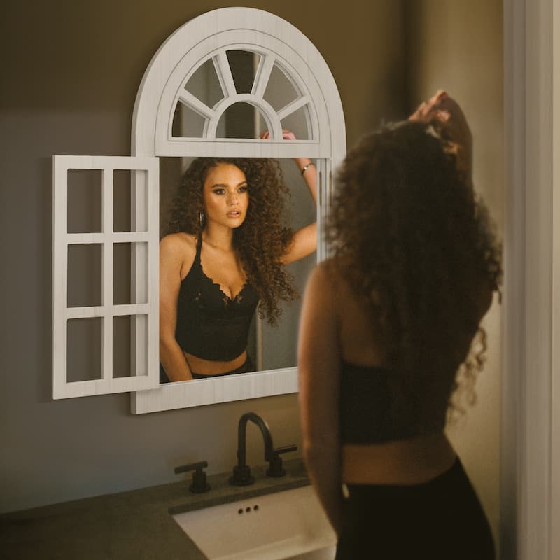 Arched Wood Framed Windowpane Accent Mirror Wall Mirror