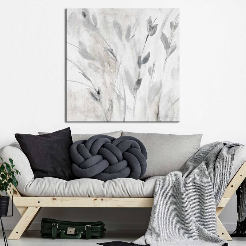 "Gray Misty Leaves Square I" Print on Canvas