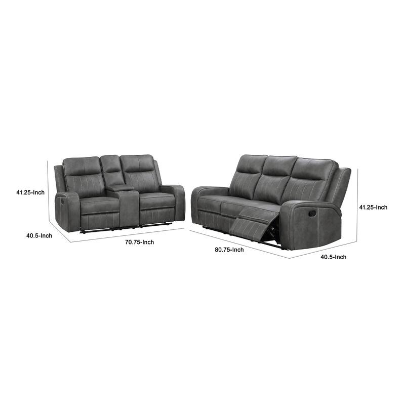 Josen 2pc Manual Reclining Sofa and Loveseat Set, Gray Faux Leather