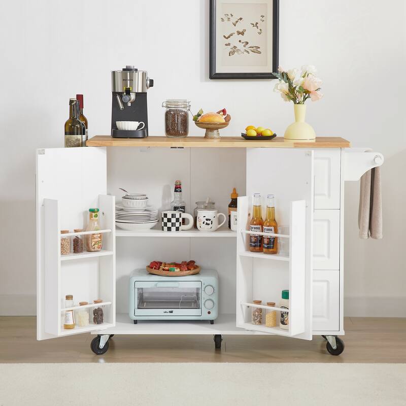 Kitchen Island with Drop Leaf Countertop, Rolling Kitchen Island Cart