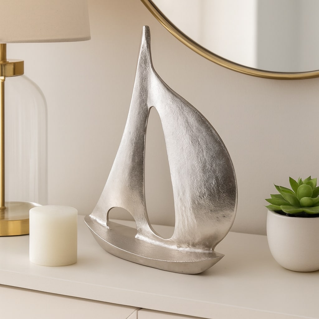 Aluminum Sculptures Modern Coastal Sailboat Design - 18" Silver - 14.75" x 3.75" x 18"