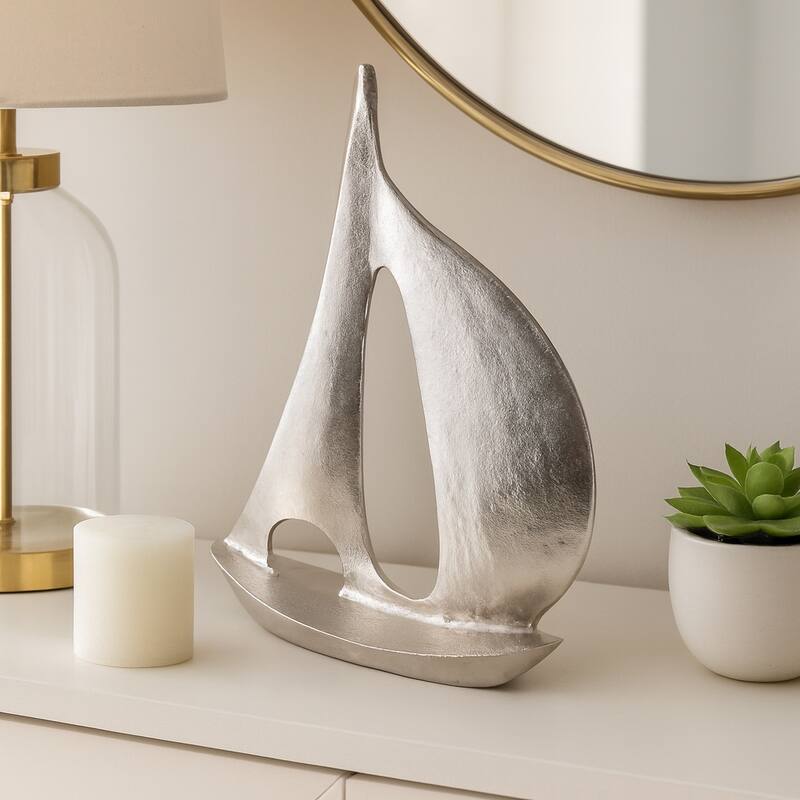 Aluminum Sculptures Modern Coastal Sailboat Design - 18" Silver - 14.75" x 3.75" x 18" - Silver - 14.75" x 3.75" x 18"