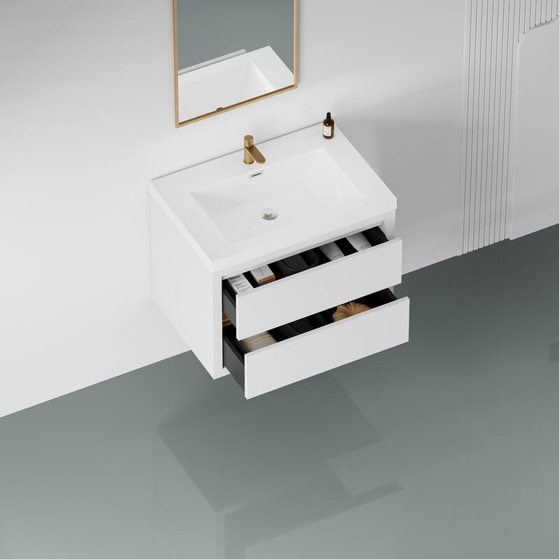 30" White Wall-Mounted Bathroom Vanity with Soft Close Drawers and Top