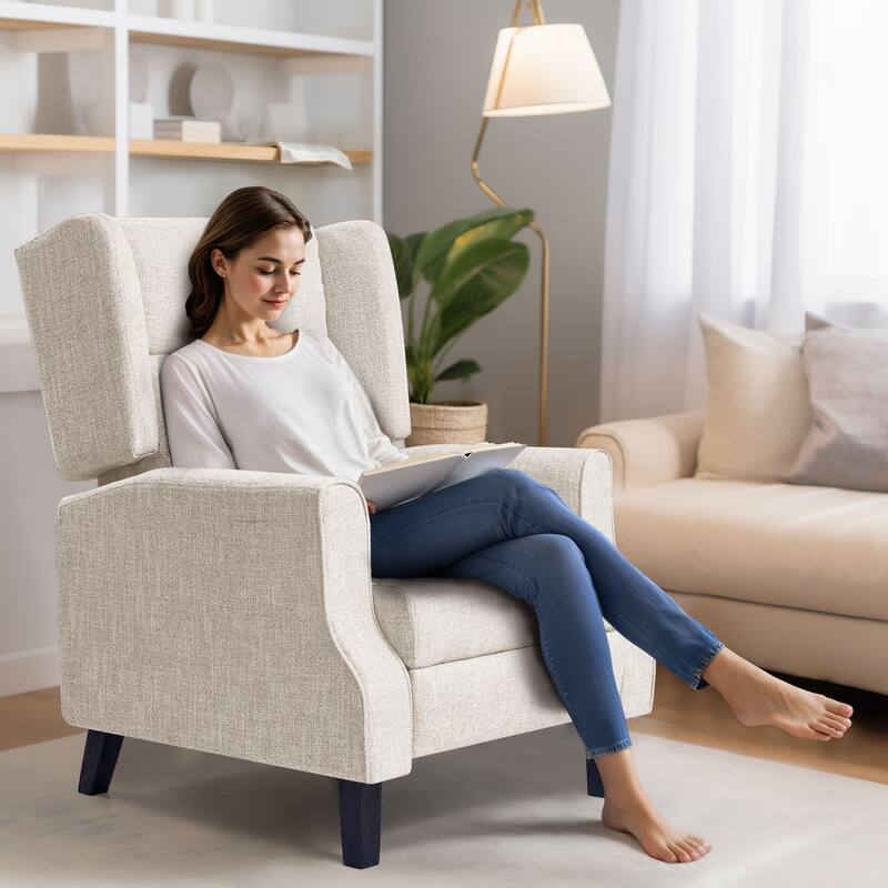 Subrtex Upholstered Classic Manual Wingback Recliner with Spindle Legs