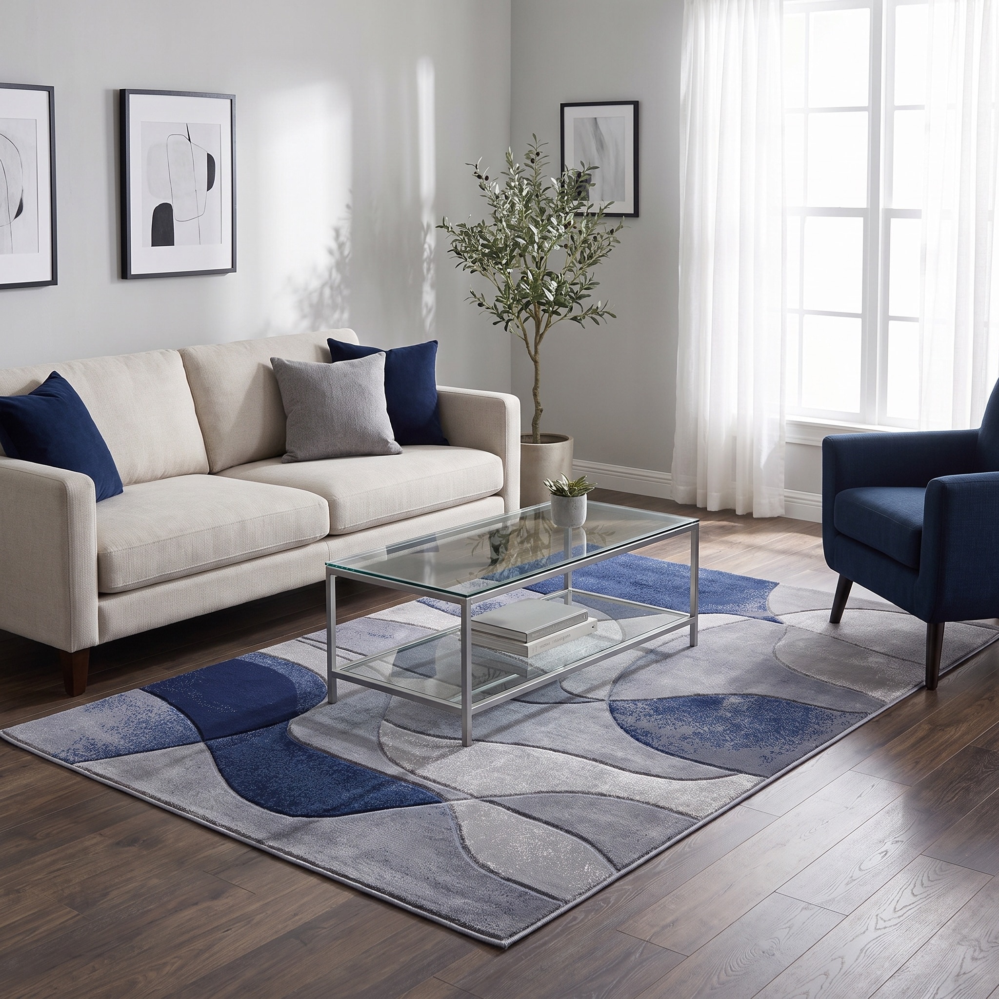 MDA Rugs Alexia Collection Blue/Grey Abstract Modern & Contemporary Area Rug