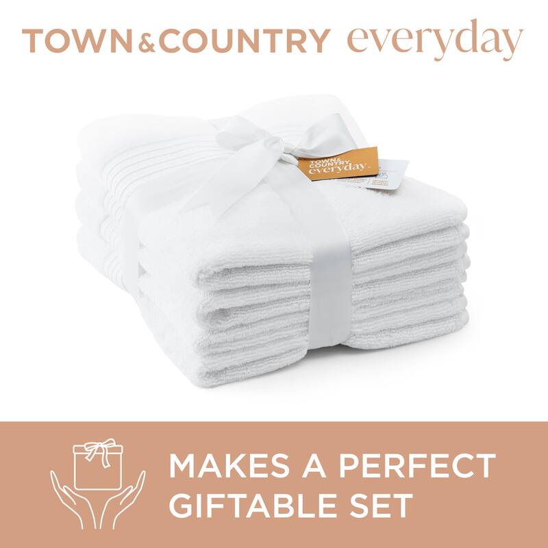 TOWN & COUNTRY EVERYDAY 4-Piece Solid Dobby Border Washcloth Set, 13x13-Inch, 100% Cotton