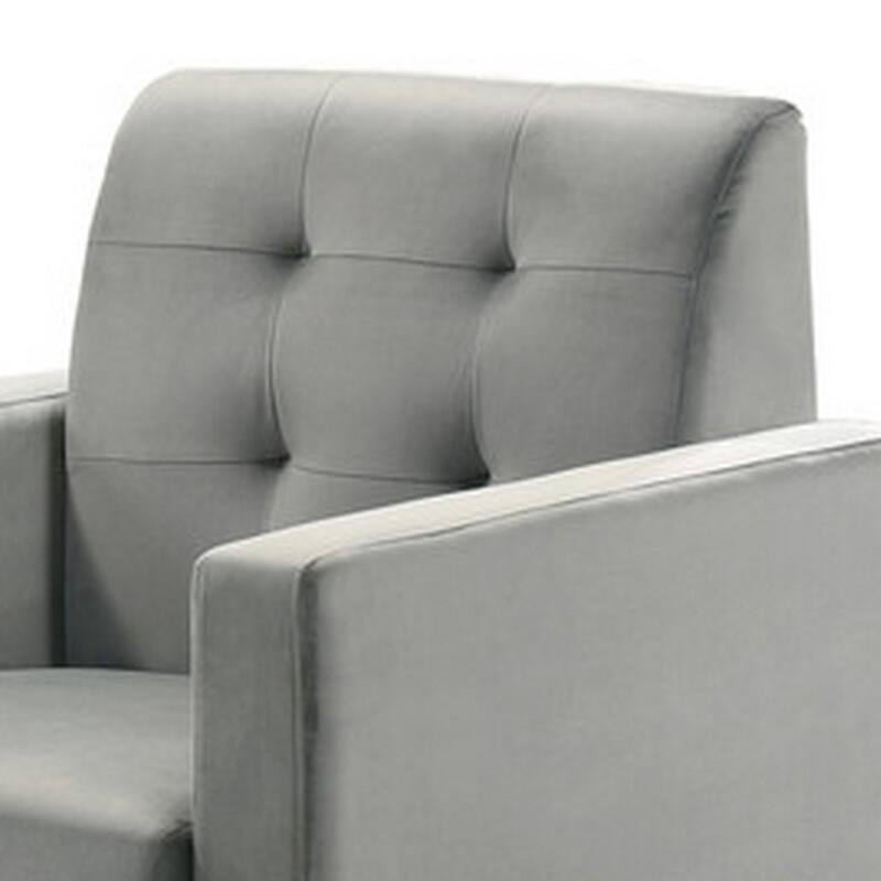 Oz 28 Inch Modern Accent Armchair with Foam Cushion, Tufted Gray Velvet