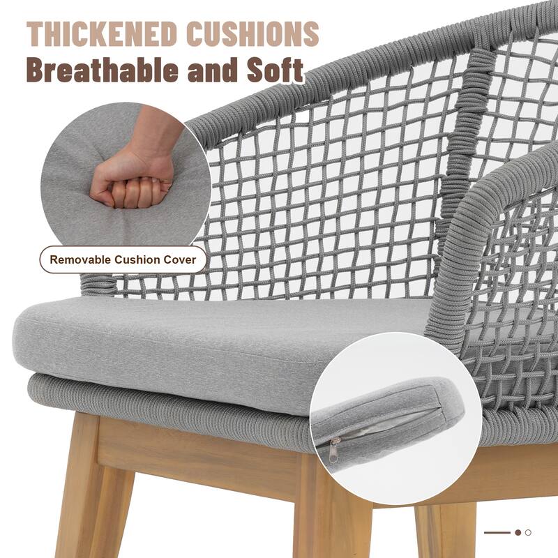 Outdoor 7-Piece Dining Set Chair with Rope-woven Backrest and Table