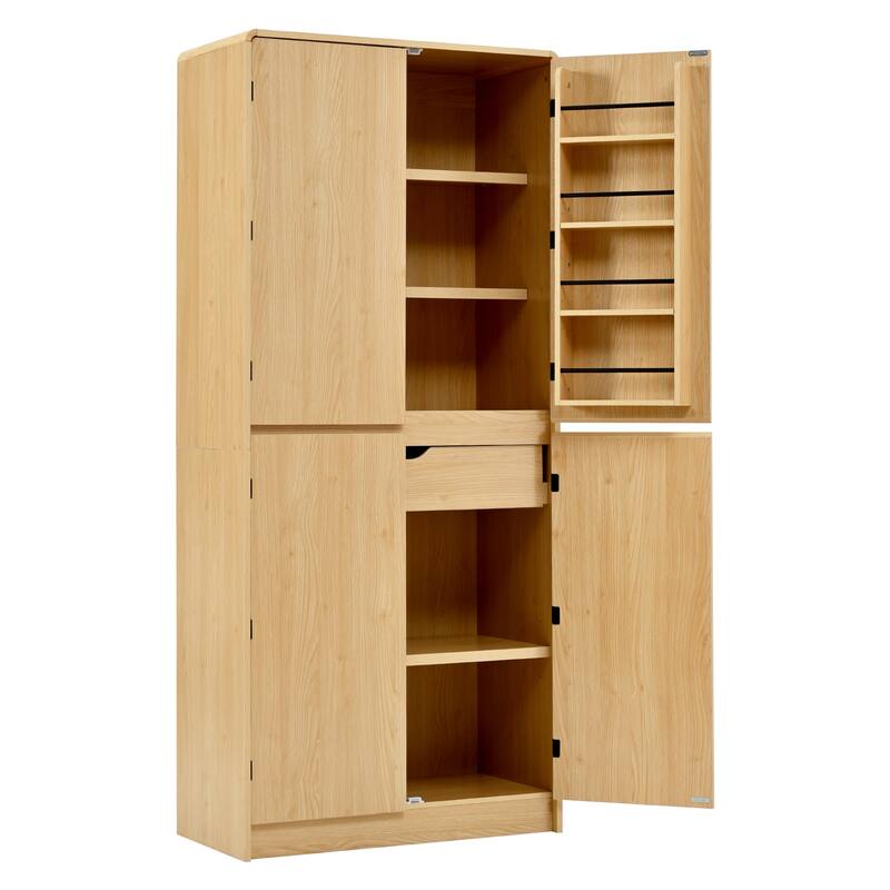 Roomfitters 72" Tall Farmhouse Kitchen Pantry Cabinet with Curved Profile & 8 Door Shelves