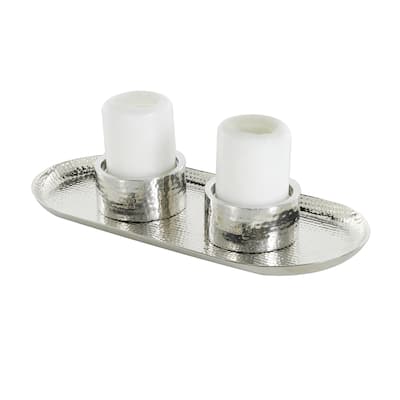 Stainless Steel Metal Hammered Decorative Candle Holder with Oval Tray Plate - Silver or Gold - Roche River Decor
