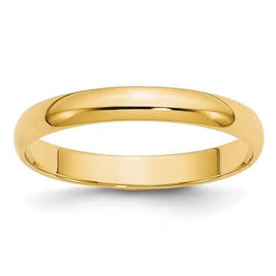 Curata 10k Yellow Gold Unisex 3 mm Half-Round Light Wedding Band (sizes 4-14)