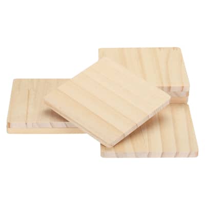 100x100mm Unfinished Wooden Coasters, Square Wood Coasters - Wood Color