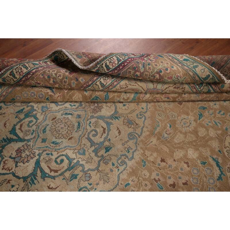 Light Brown Tabriz Persian Vintage Area Rug Handmade Wool Carpet - 6'7"x 9'7"