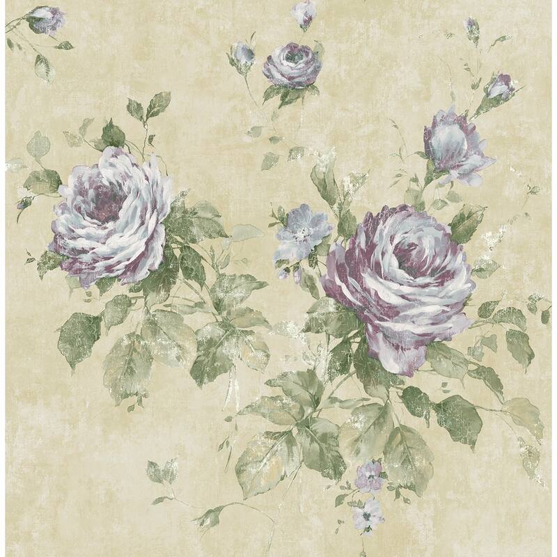 Seabrook Designs Cresswell Floral Unpasted Wallpaper - 20.5 in. W x 33 ft. L - Metallic Parchment & Blueberry
