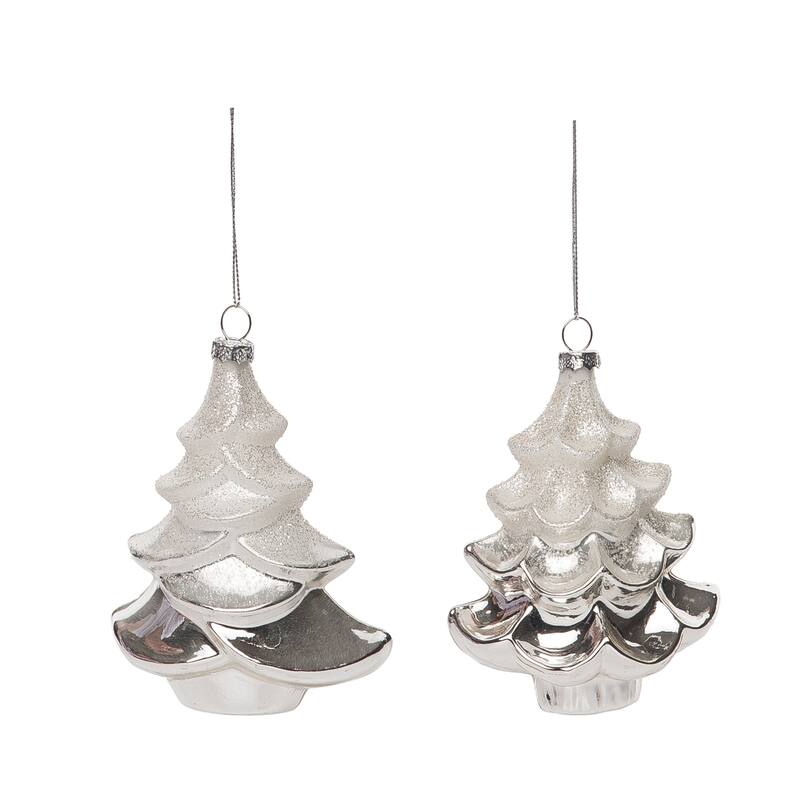 Transpac Glass 5 in. Multicolored Christmas Tree Ornament Set of 2