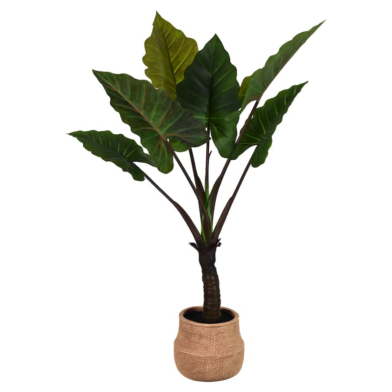 American Art Decor Artificial Rainbow Taro Tree in Cement Pot Faux Plant for Home or Office - 48"