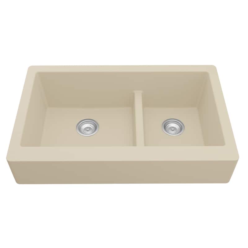Karran Retrofit Farmhouse Quartz 34 in. Double Bowl 60/40 Sink Kit