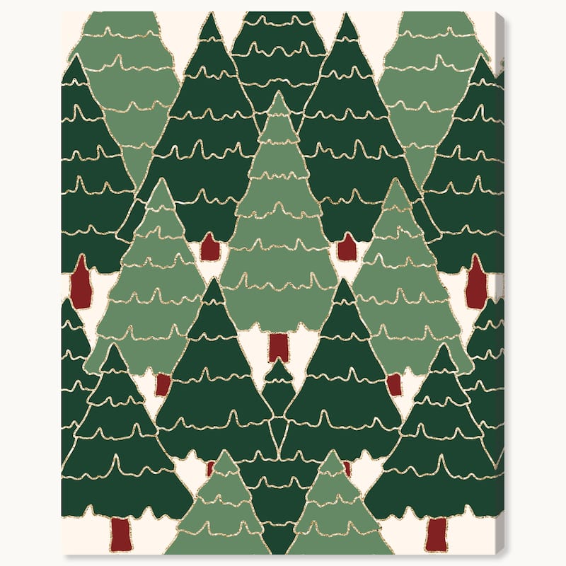 Wynwood Studio Canvas Holiday and Seasonal Christmas Pine Forest Glitter Green Glam Wall Art Canvas Print