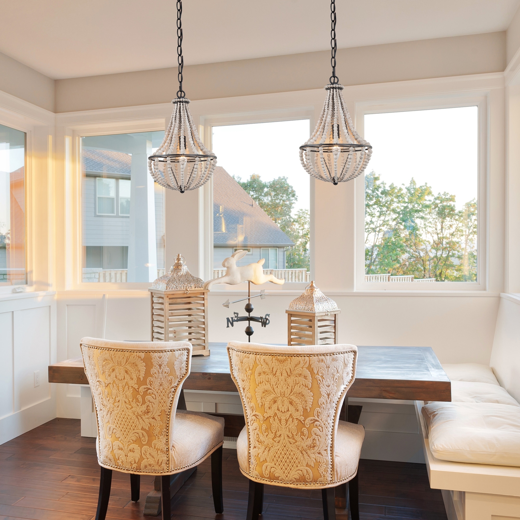 Wood beaded light fixture on sale