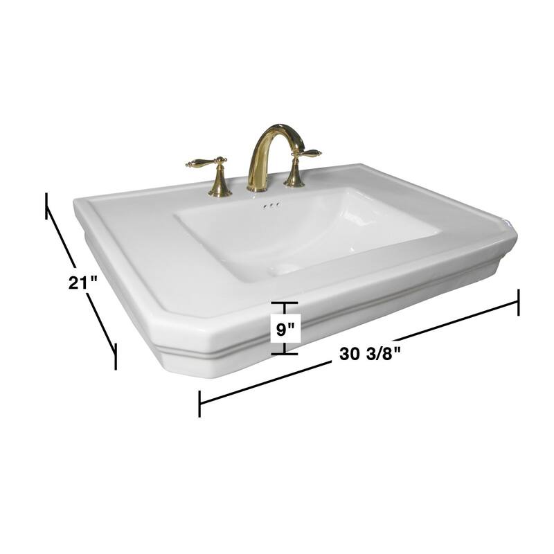 White Pedestal Sink Basin Replacement Part 30.38" W with Splashguard rim, Overflow and 8" Faucet Hole Renovators Supply