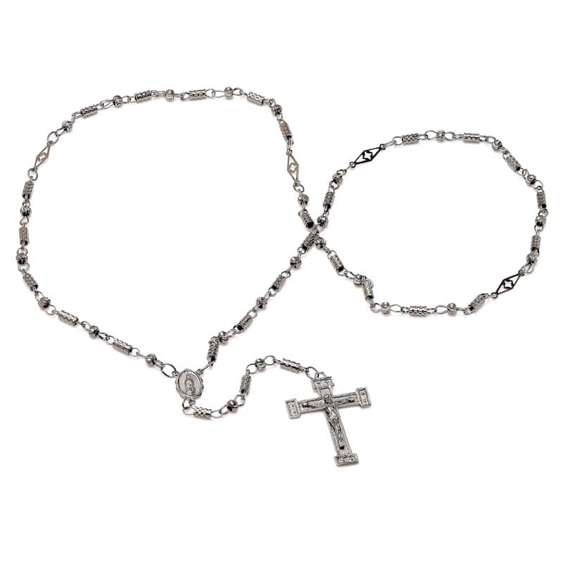Roberto Martinez Platinum and Gold Plated Bullet Chain Rosary Necklace