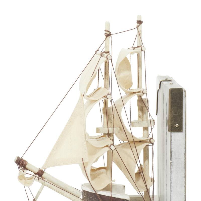 White Wood Sail Boat Decorative Bookends with Real Boat Rigging and Gold Corners (Set of 2)