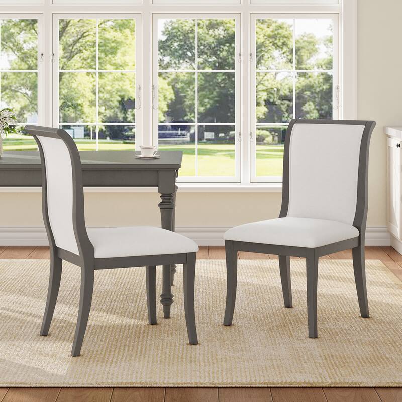 Modern Fabric Upholstered Dining Chairs with Oak Grey Finish and Hardwood Frame, for Dining Room or Kitchen, Set of 2 - Grey