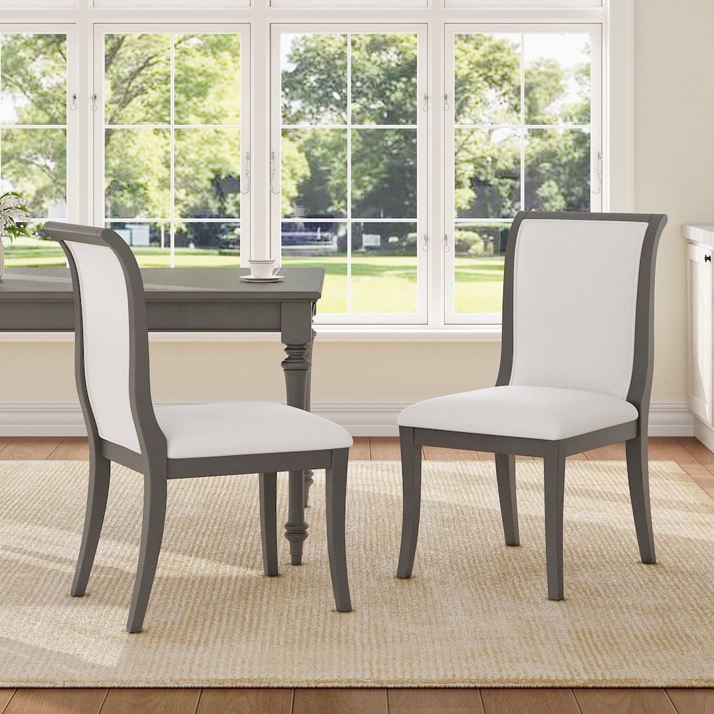 Modern Fabric Upholstered Dining Chairs with Oak Grey Finish and Hardwood Frame, for Dining Room or Kitchen, Set of 2
