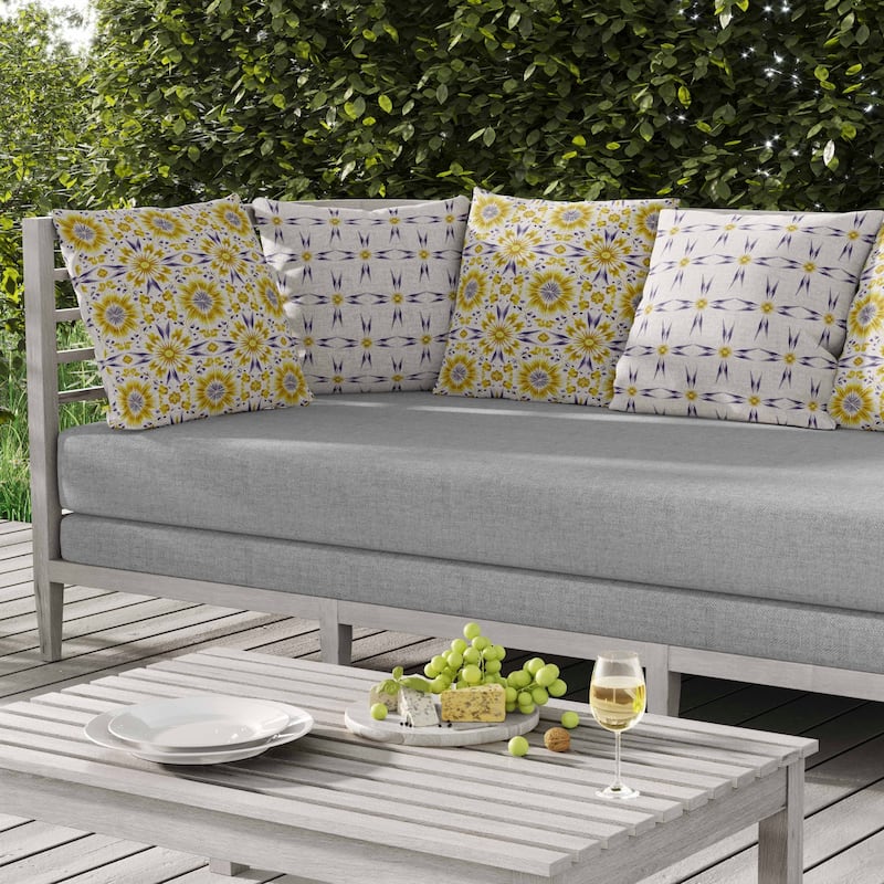 Batik Bliss Indoor/Outdoor Reversible Throw Pillow Yellow and Blue