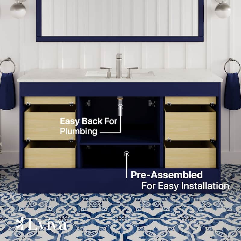 Epic 60"W SS Bath Vanity with Carrara Quartz Top & Undermount Sink