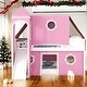 preview thumbnail 1 of 27, Kid Bed Frame Twin Size House Loft Bed with Slide Pink Tent and Tower Pink
