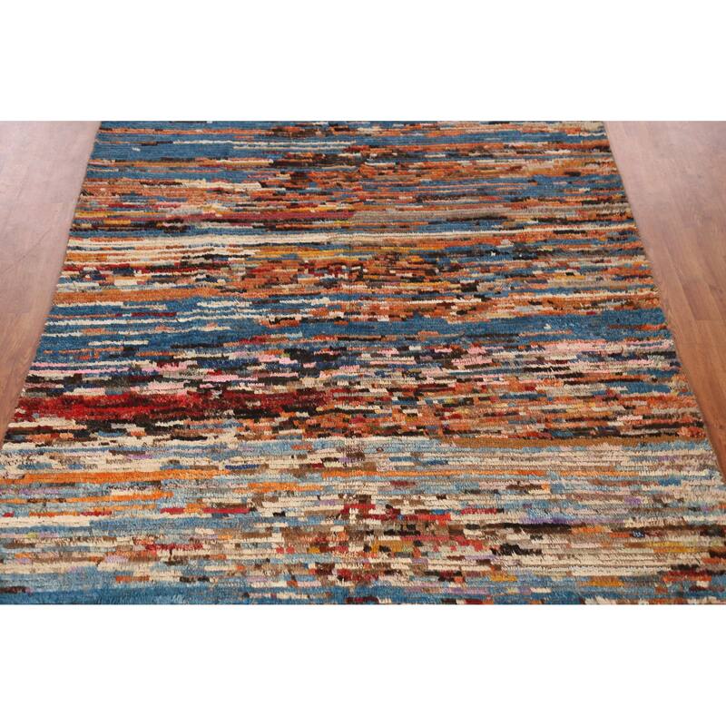 Moroccan Oriental Area Rug Handmade Stripe Wool Carpet - 6'4" x 9'6"