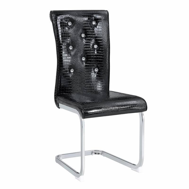 Set of 2 Retro Alligator Skin Upholstered Dining Chairs with Crystal Buckle Design & Faux Leather