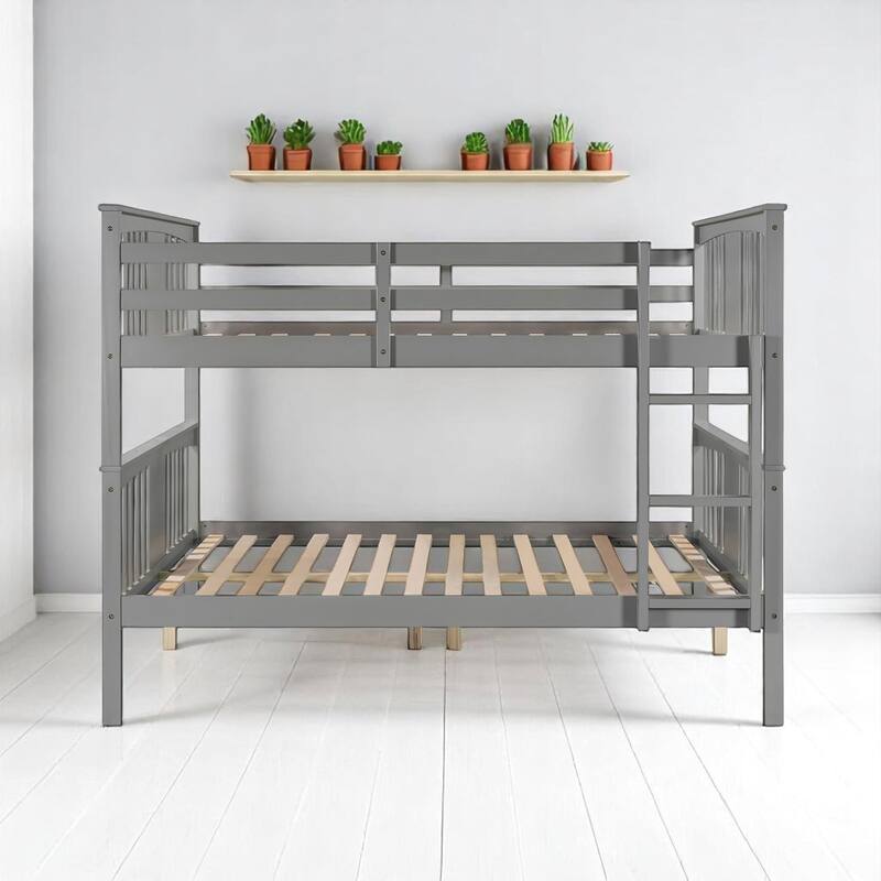Full Over Full Bunk Bed with Convertible Design, Wooden Frame with Guardrails, No Box Spring Required,Guest Room Furniture