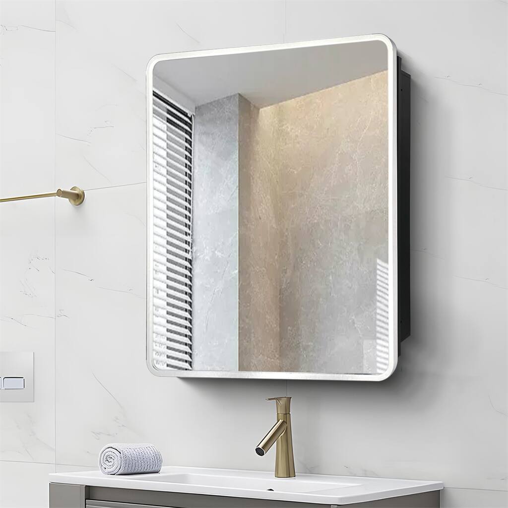 20"x28" Metal Framed Wall Mount Bathroom Medicine Cabinet with Mirror