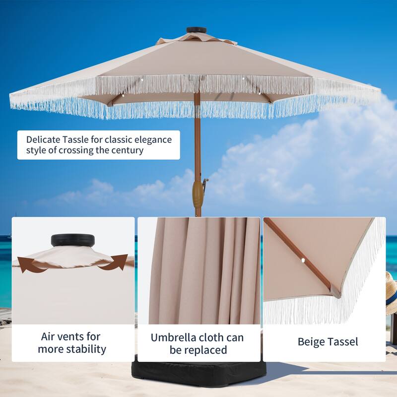 Autlaycil 7.5 ft Outdoor Patio Umbrella with 18 LED Lights Solar & Tassel.