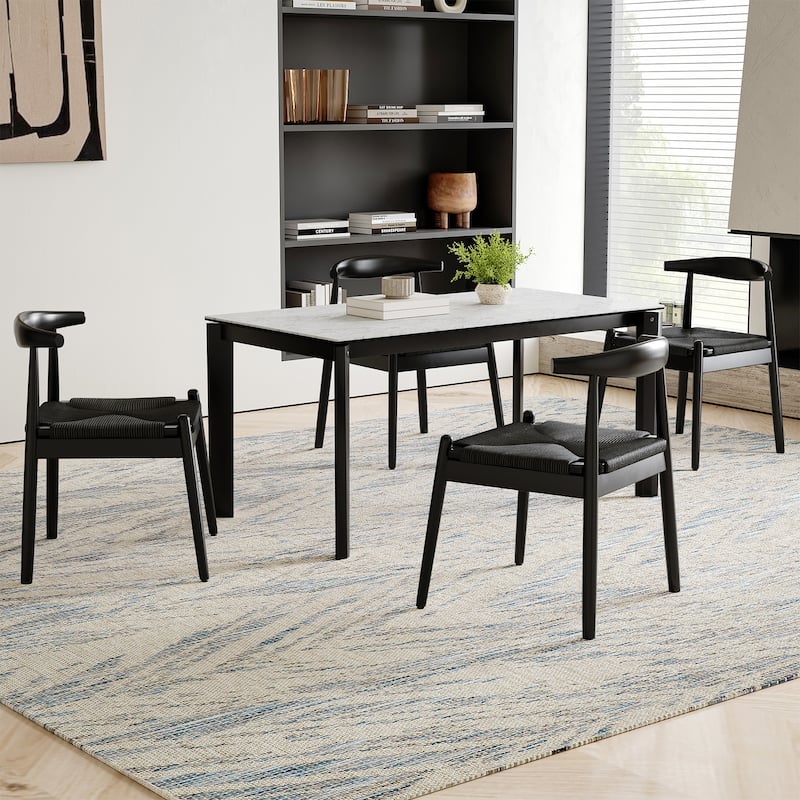 Weave Dining Chairs Set of 2, Mid-Century Modern Kitchen Chair with Solid Oak Frame & Handwoven Seat for Living Dining Room