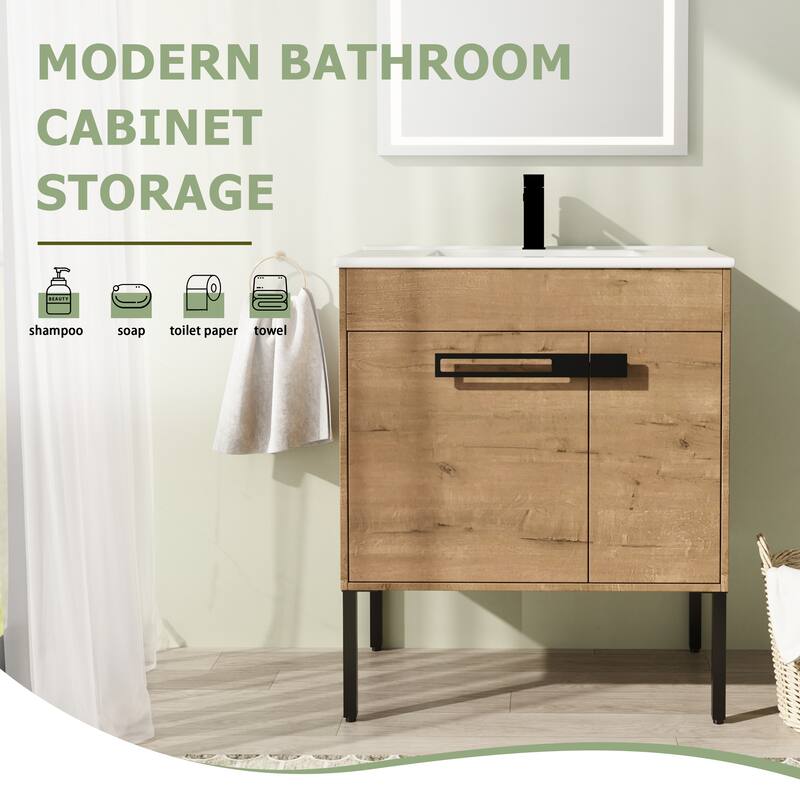30" FreeStanding Bathroom Vanity with Sink, Floor Stand Bathroom Vanity with Soft Close Door and Adjustable shelf