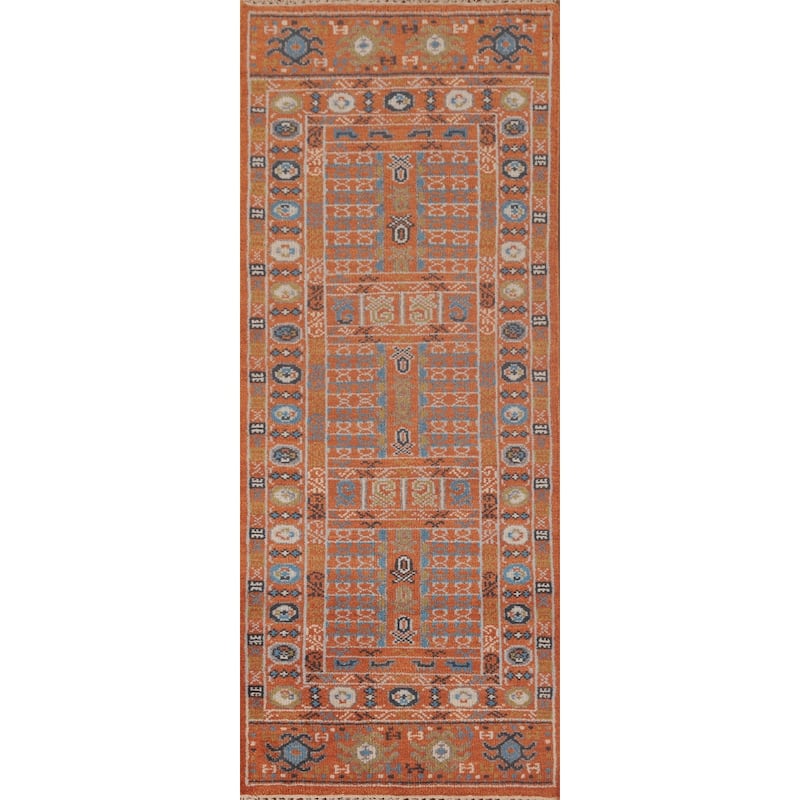 Orange Transitional Khotan Runner Rug Hand-Knotted Wool Carpet - 2'6"x 8'0"