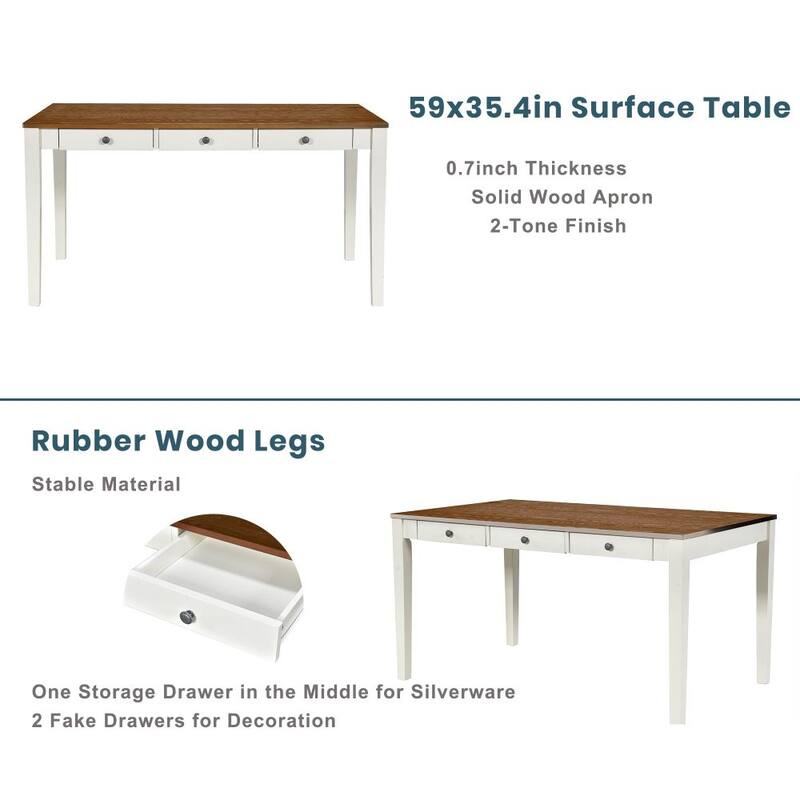 Abrihome 6-Piece Wood Dining Table Set, Kitchen Table Set with Drawer