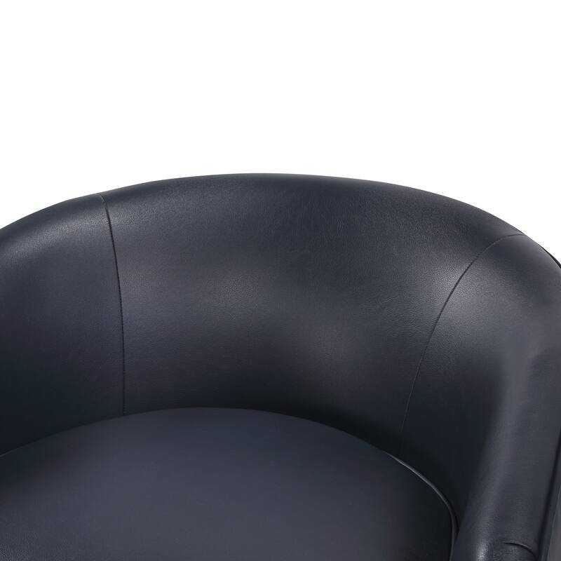 Maisy Midnight Blue Faux Leather Wood Base Barrel Swivel Chair