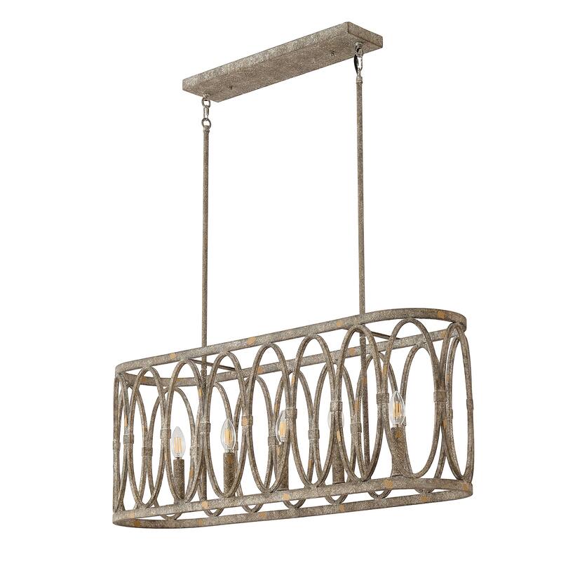 Rustic Metal Oval - Ring 5 - Light Kitchen Island Linear Chandelier