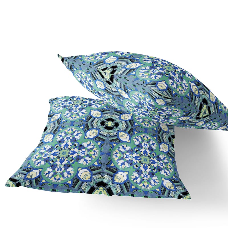 HomeRoots Set of Two 16" X 16" Blue and Black Blown Seam Floral Indoor Outdoor Throw Pillow - 16.00' X '16.00' X '5.00