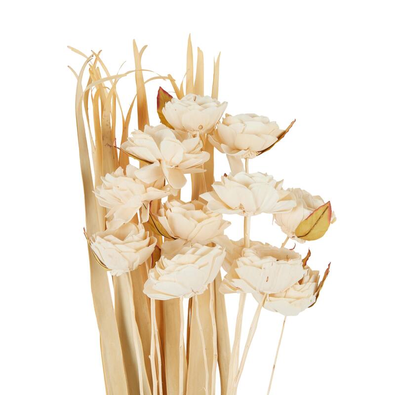 Dried Plant Tall Natural Foliage with Flower Petals and Leaves - Cream - Roche River Decor - 10"W x 10"L x 49"H