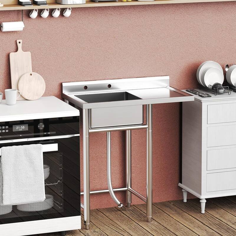 Freestanding Stainless Steel Single Bowl Sink for Garage, Kitchen