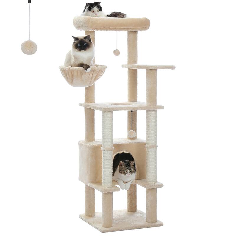 55" Plush Sisal Scratching Posts Indoor Cat Tree - Beige