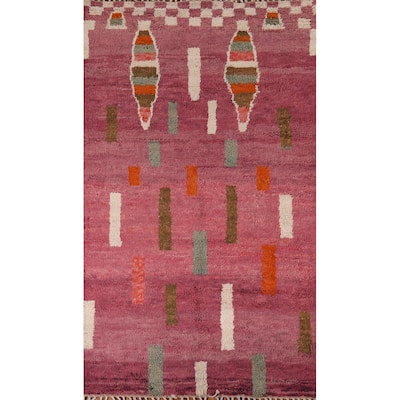 Plush Moroccan Style Area Rug Hand-Knotted Oriental Pink Wool Carpet - 5'8" x 10'1"