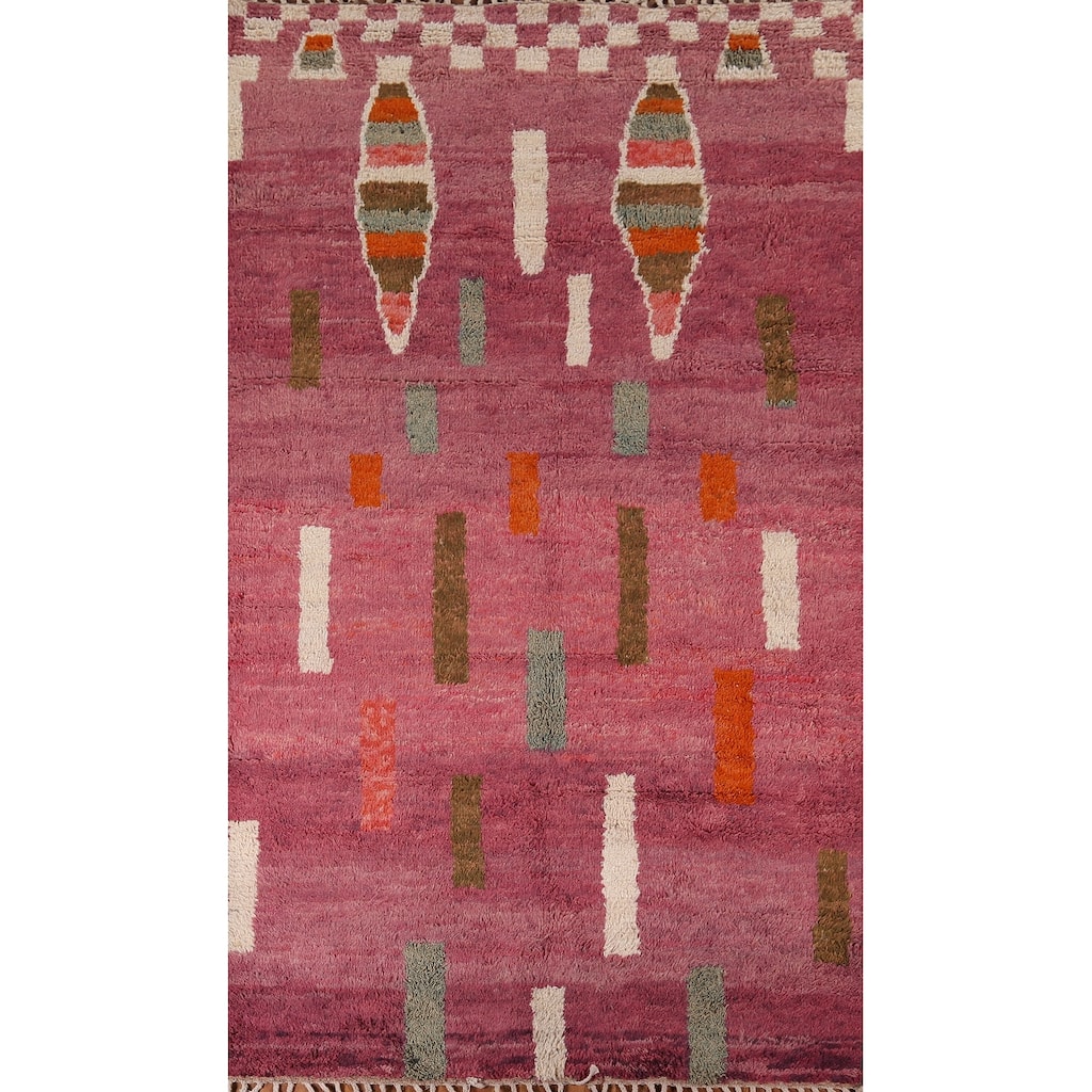 Plush Moroccan Style Area Rug Hand-Knotted Oriental Pink Wool Carpet - 5'8" x 10'1"